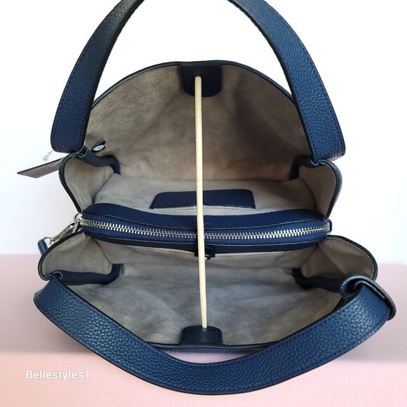 KATE SPADE Knott MEDIUM Denim Check & Leather Crossbody Tote- Indigo Multi⭐ - Picture 15 of 16
